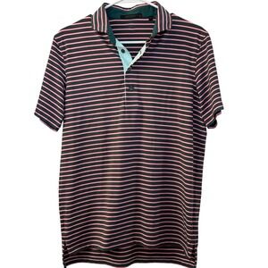 Greyson Mens Small Striped Golf Polo Shirt Green Pink Short Sleeve Stretch Peru